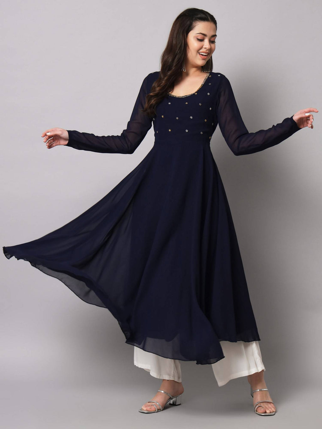 Women Blue Georgette Handwork Anarkali Kurta | U3S - view 1