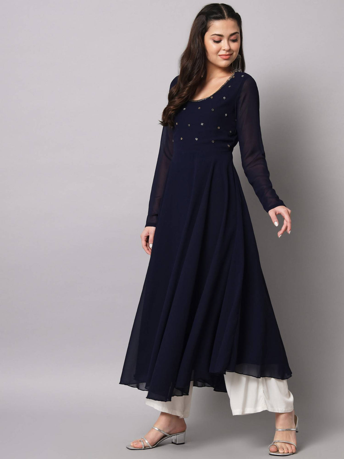 Women Blue Georgette Handwork Anarkali Kurta | U3S - view 3