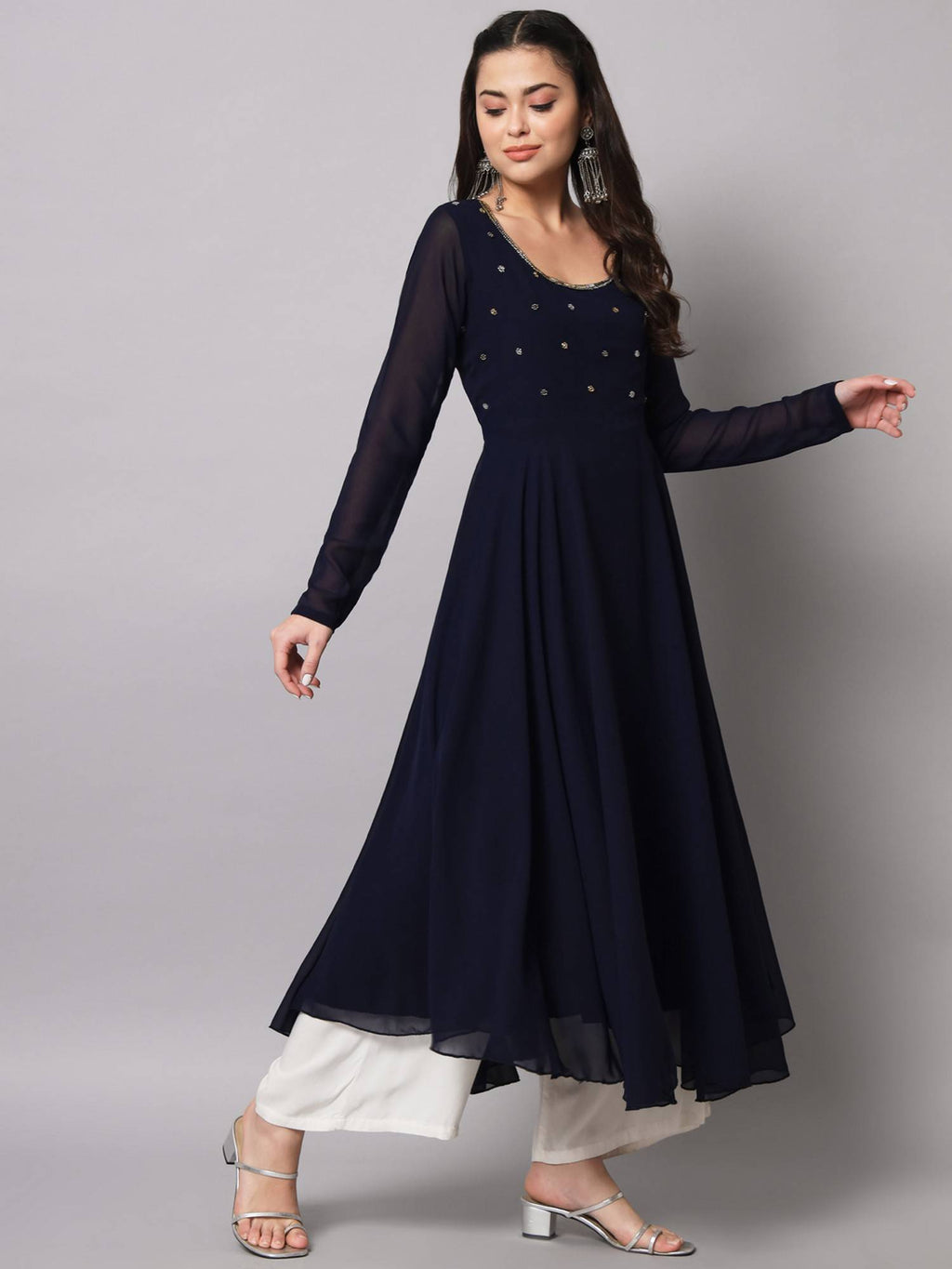 Women Blue Georgette Handwork Anarkali Kurta | U3S - view 5