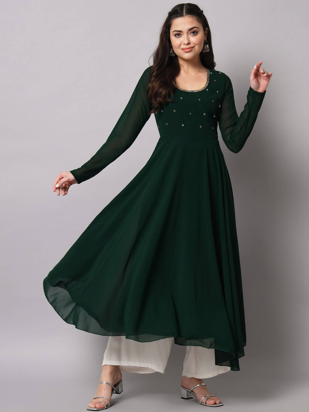 Women Green Georgette Handwork Anarkali Kurta | KDG - view 1