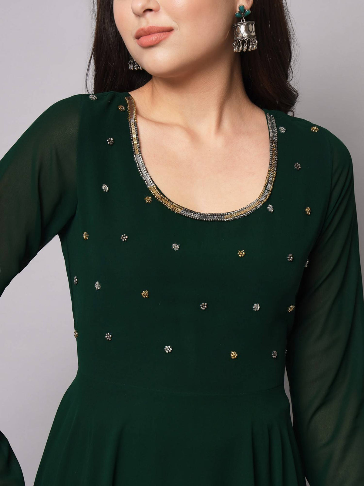 Women Green Georgette Handwork Anarkali Kurta | FY93 - view 2