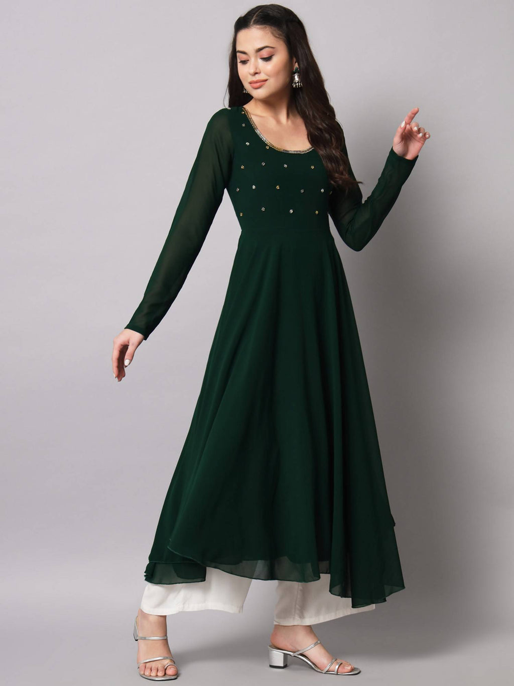 Women Green Georgette Handwork Anarkali Kurta | KDG - view 5