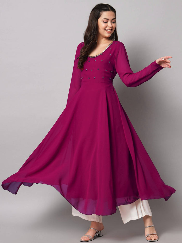 Women Pink Georgette Handwork Anarkali Kurta | U3S - view 1