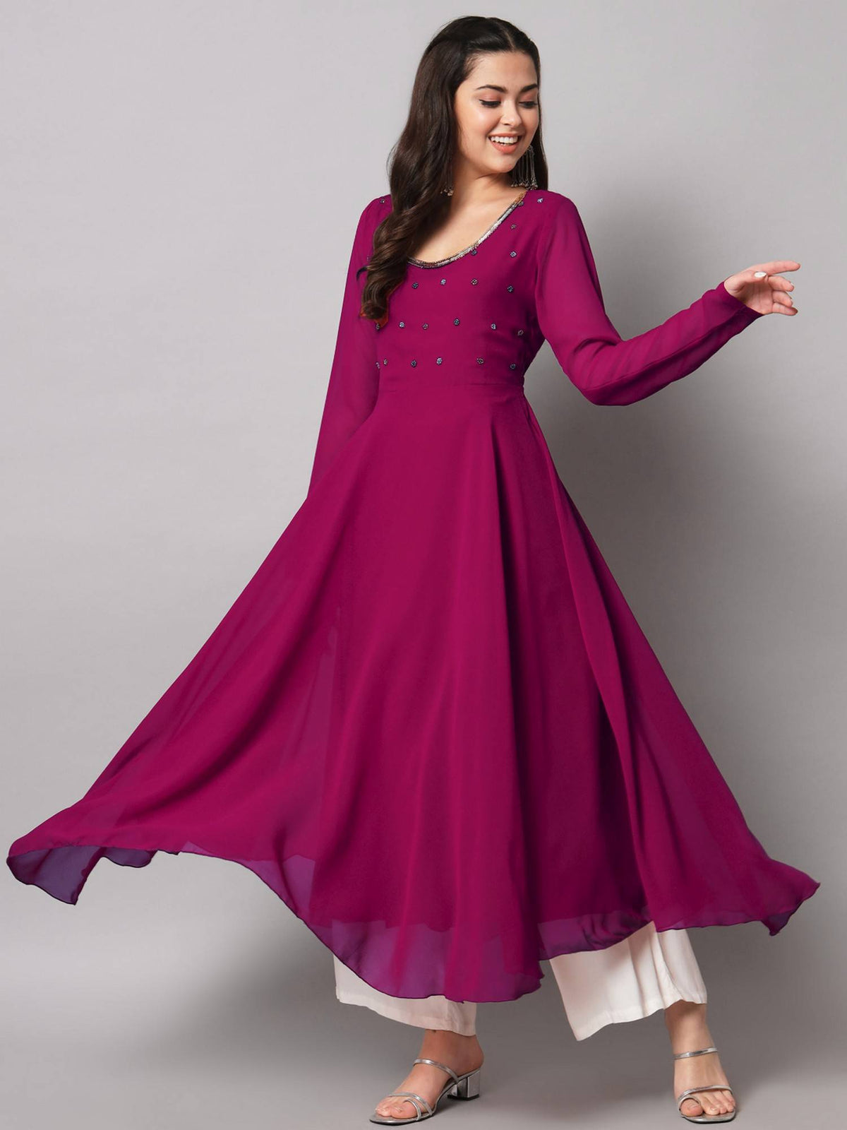 Women Pink Georgette Handwork Anarkali Kurta | FY93 - view 1