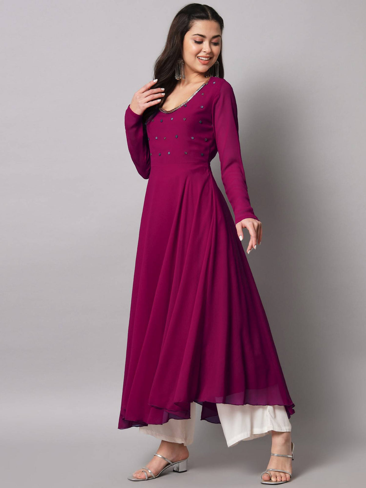 Women Pink Georgette Handwork Anarkali Kurta | U3S - view 2