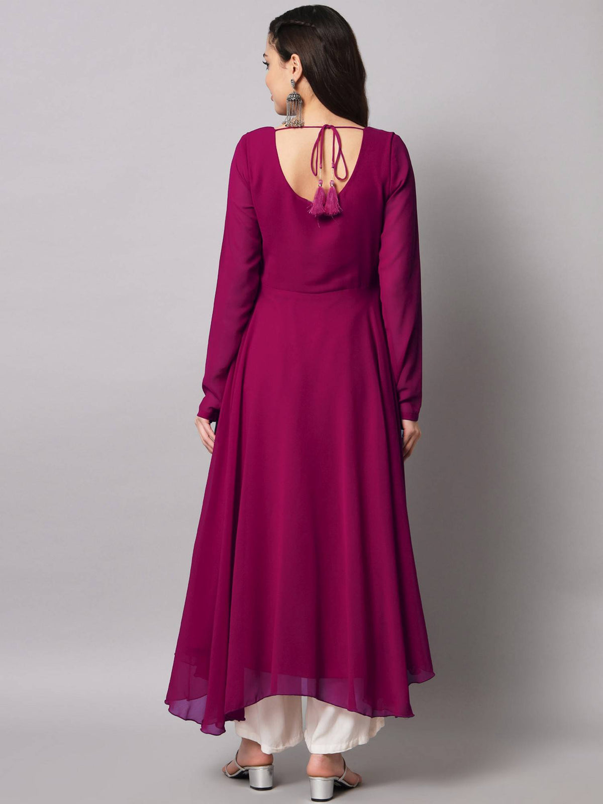 Women Pink Georgette Handwork Anarkali Kurta | FY93 - view 3