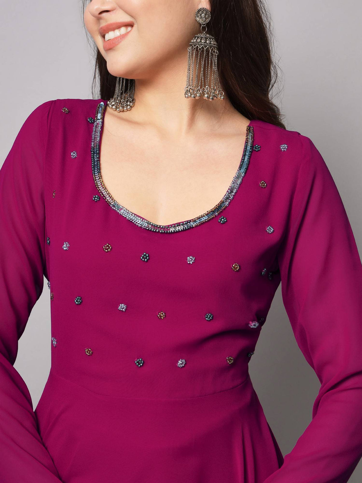 Women Pink Georgette Handwork Anarkali Kurta | KDG - view 4