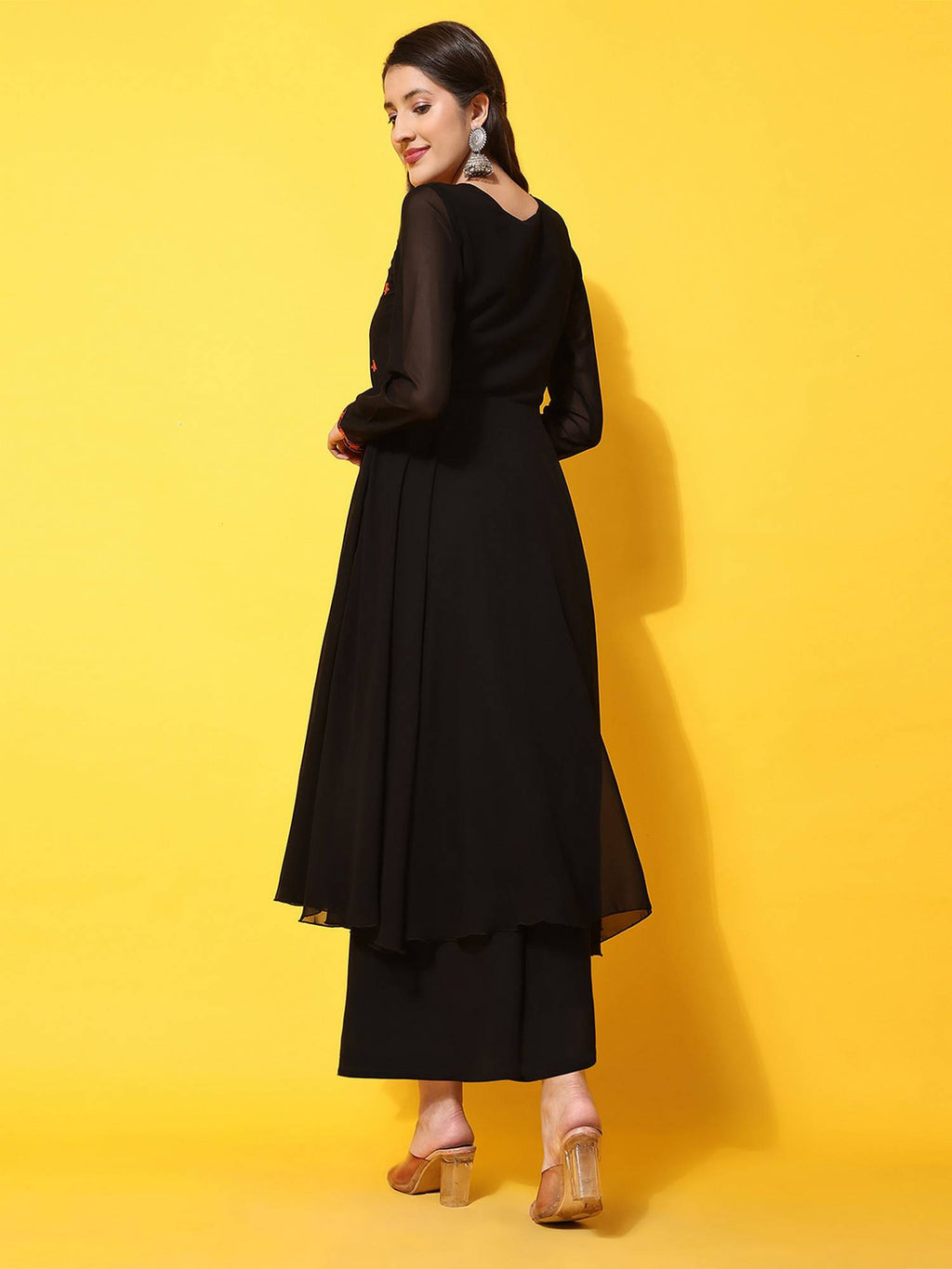 Women Black Ethnic Motifs Aari Work Georgette Anarkali Kurta | U3S - view 3