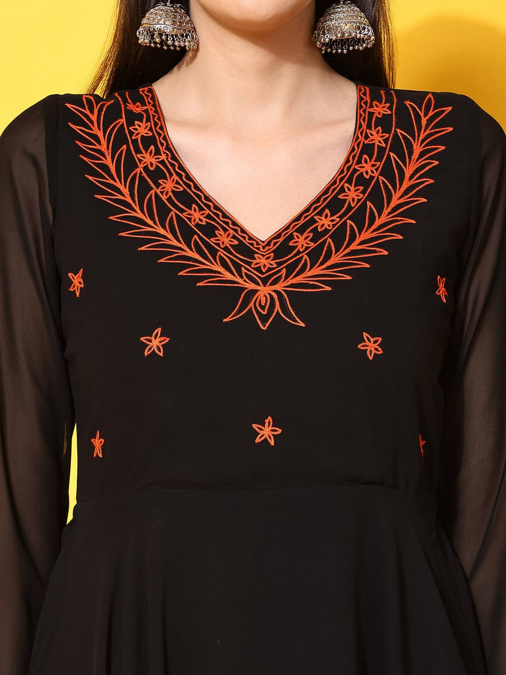 Women Black Ethnic Motifs Aari Work Georgette Anarkali Kurta | U3S - view 4
