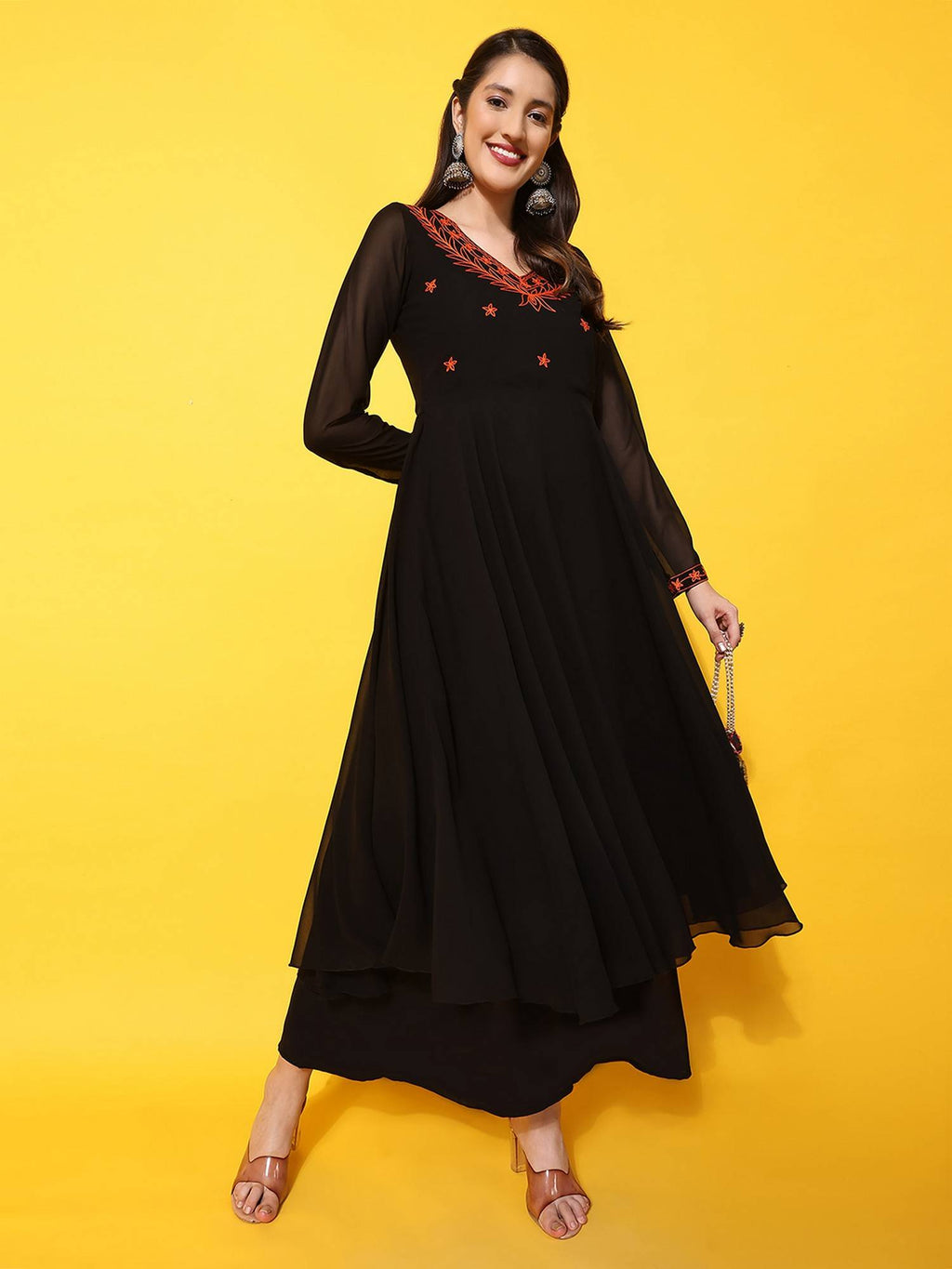 Women Black Ethnic Motifs Aari Work Georgette Anarkali Kurta | U3S - view 5