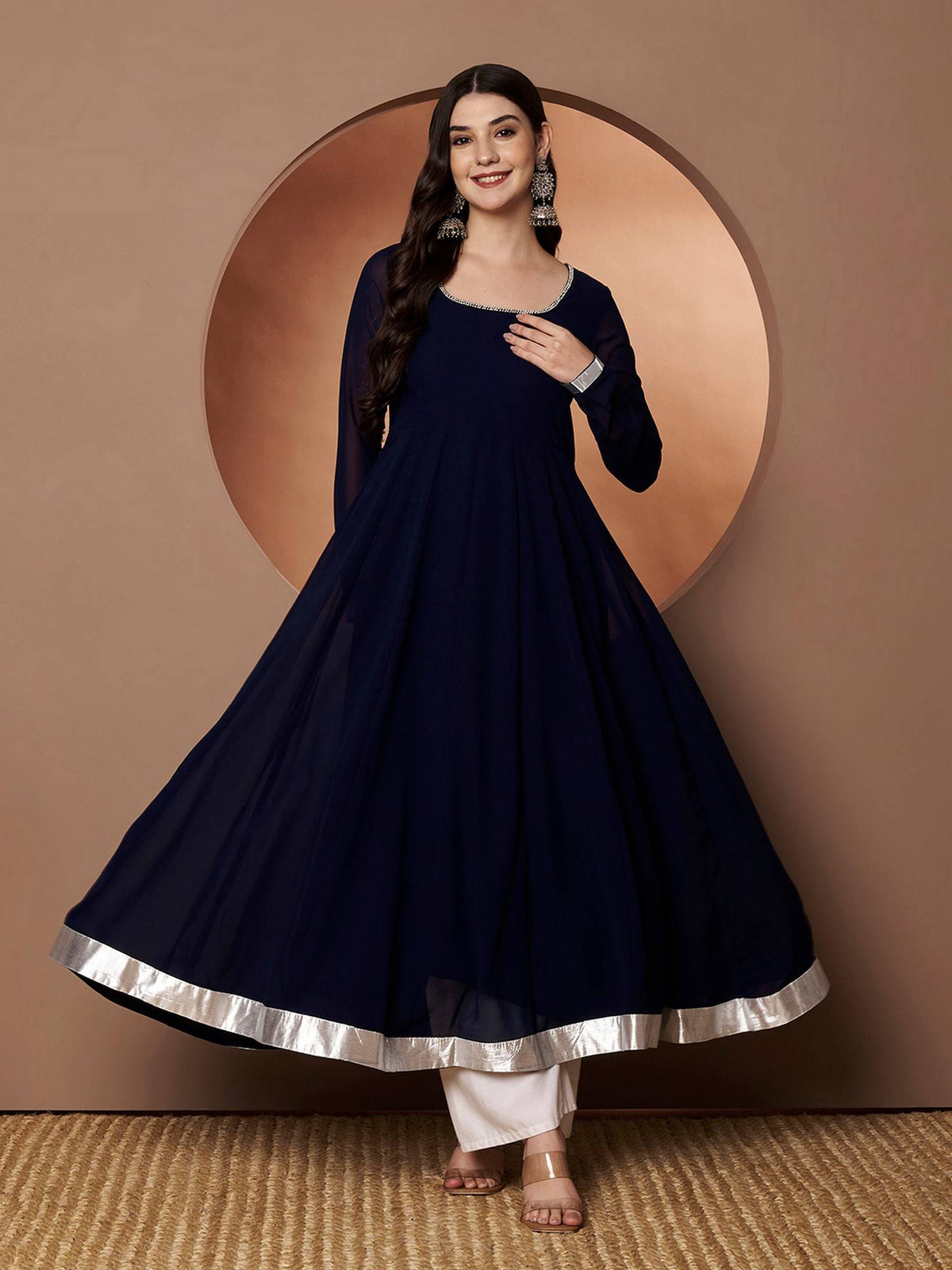 Women Off-White Georgette Hand Embroidery Anarkali Kurta | U3S - view 27