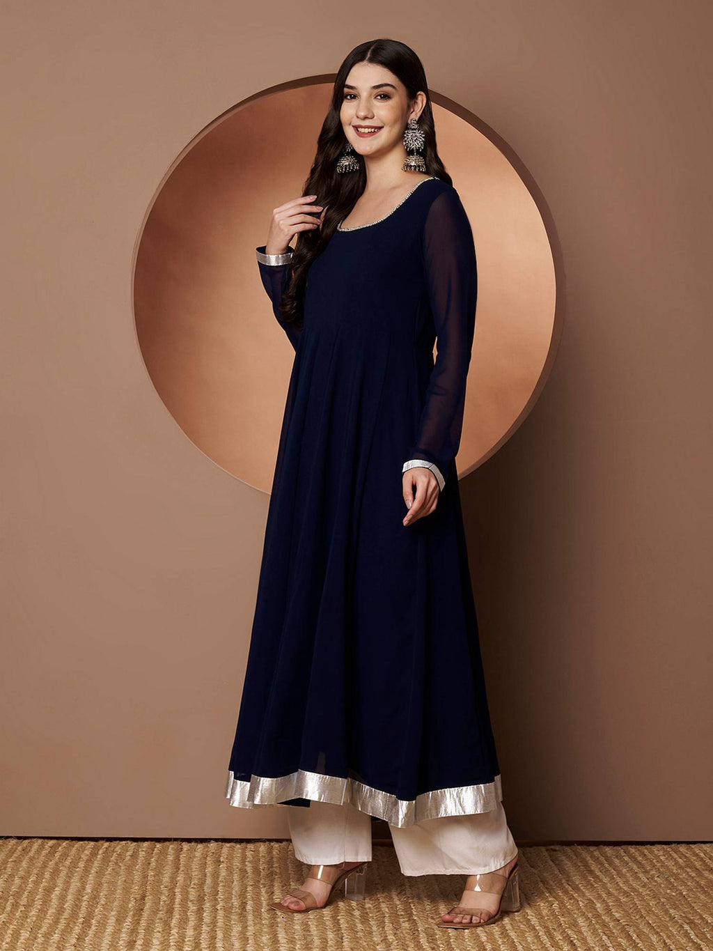 Women Off-White Georgette Hand Embroidery Anarkali Kurta | FY93 - view 41