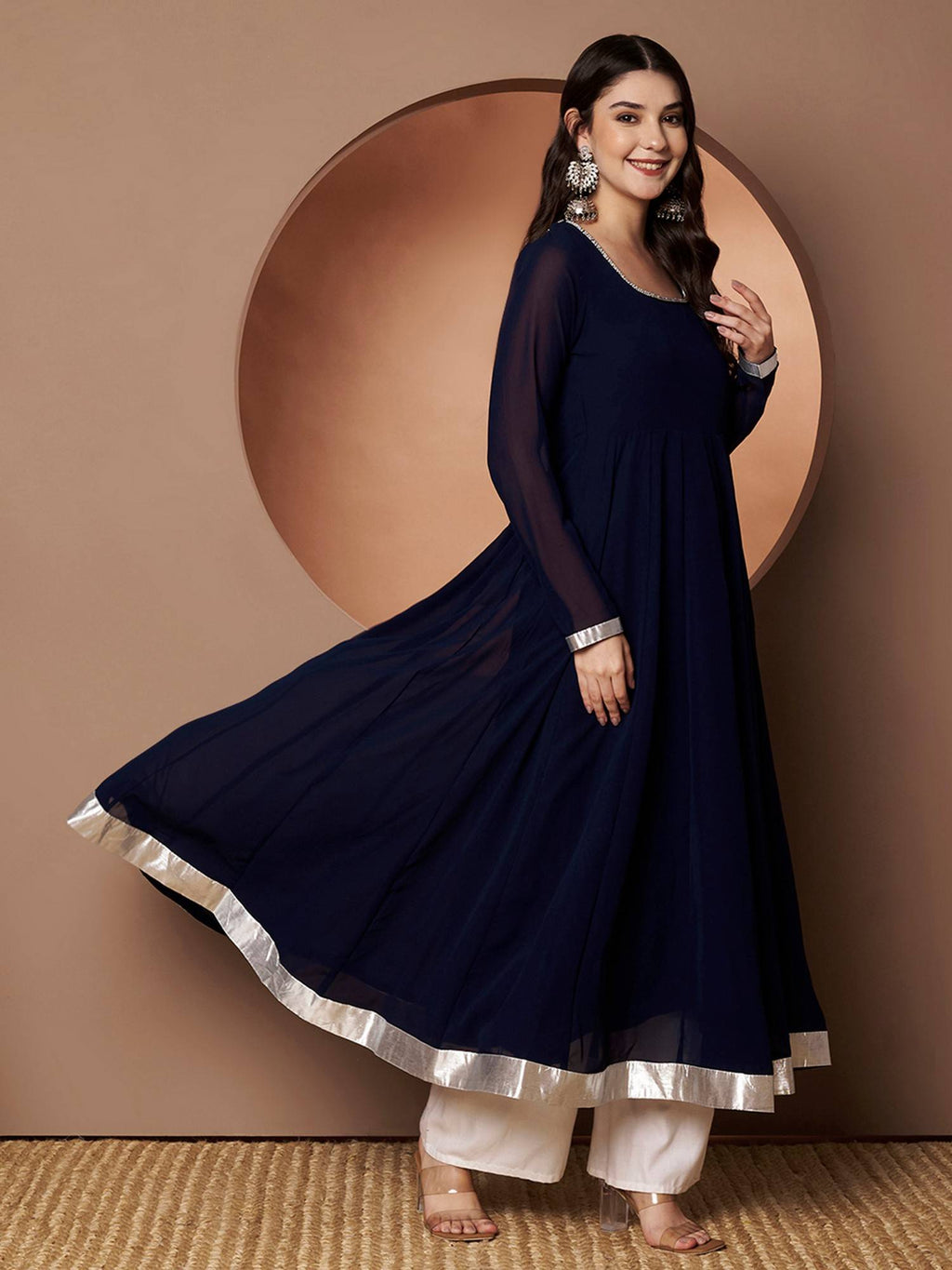 Women Off-White Georgette Hand Embroidery Anarkali Kurta | U3S - view 31