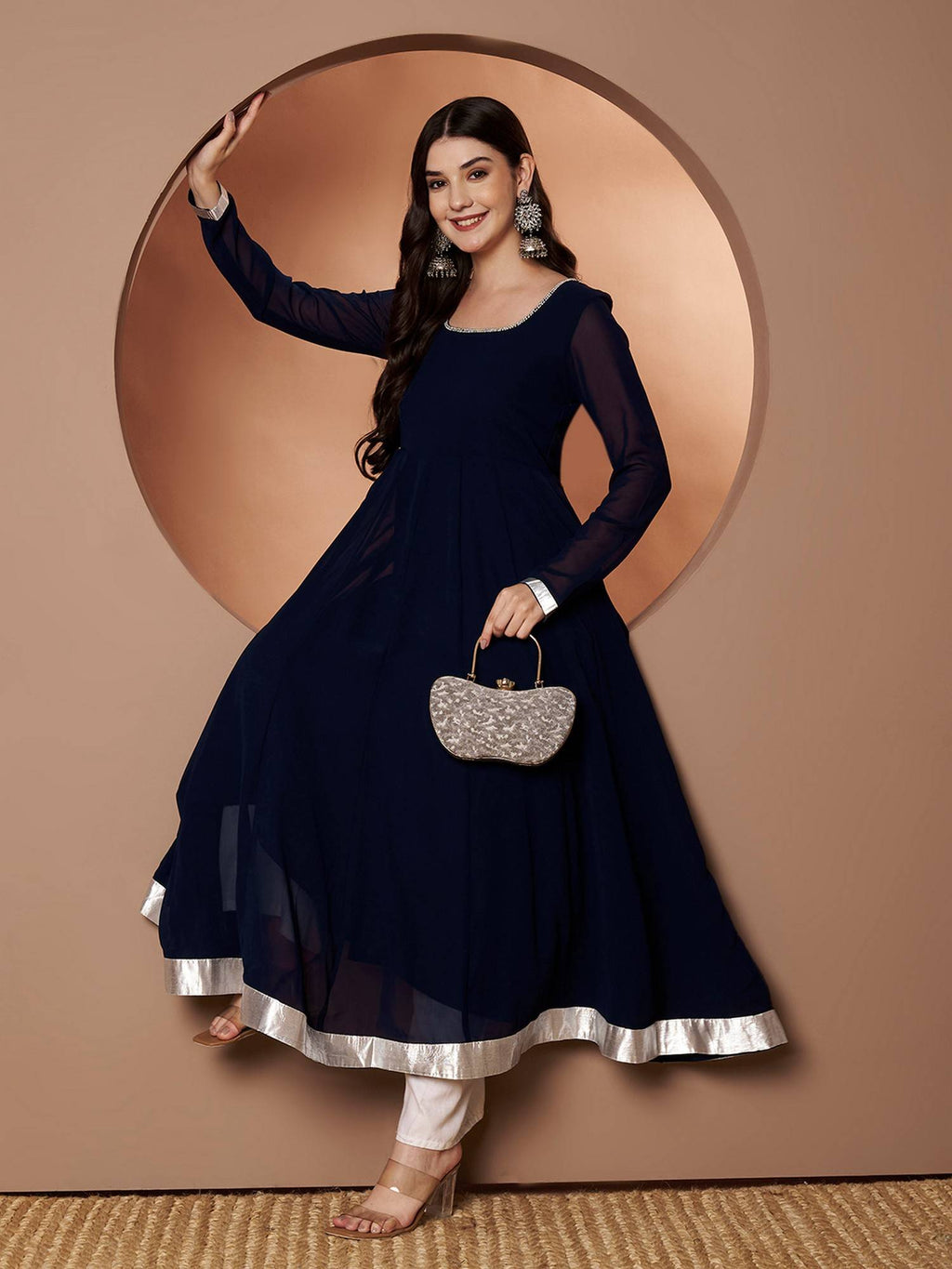 Women Off-White Georgette Hand Embroidery Anarkali Kurta | U3S - view 32