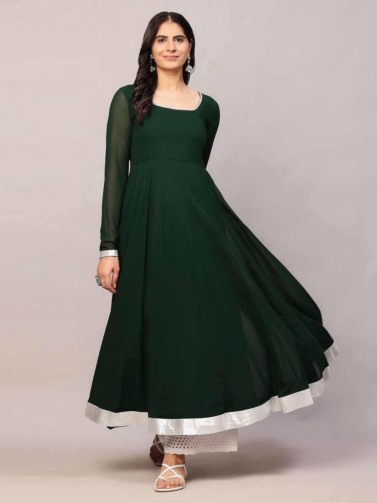Women Off-White Georgette Hand Embroidery Anarkali Kurta | KDG - view 20