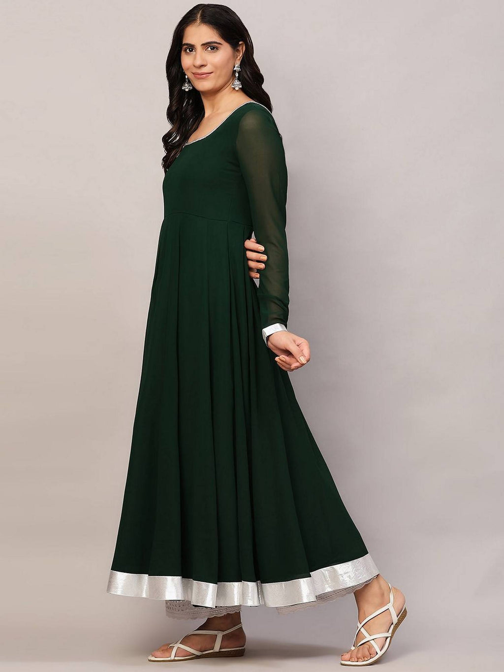 Women Off-White Georgette Hand Embroidery Anarkali Kurta | U3S - view 21