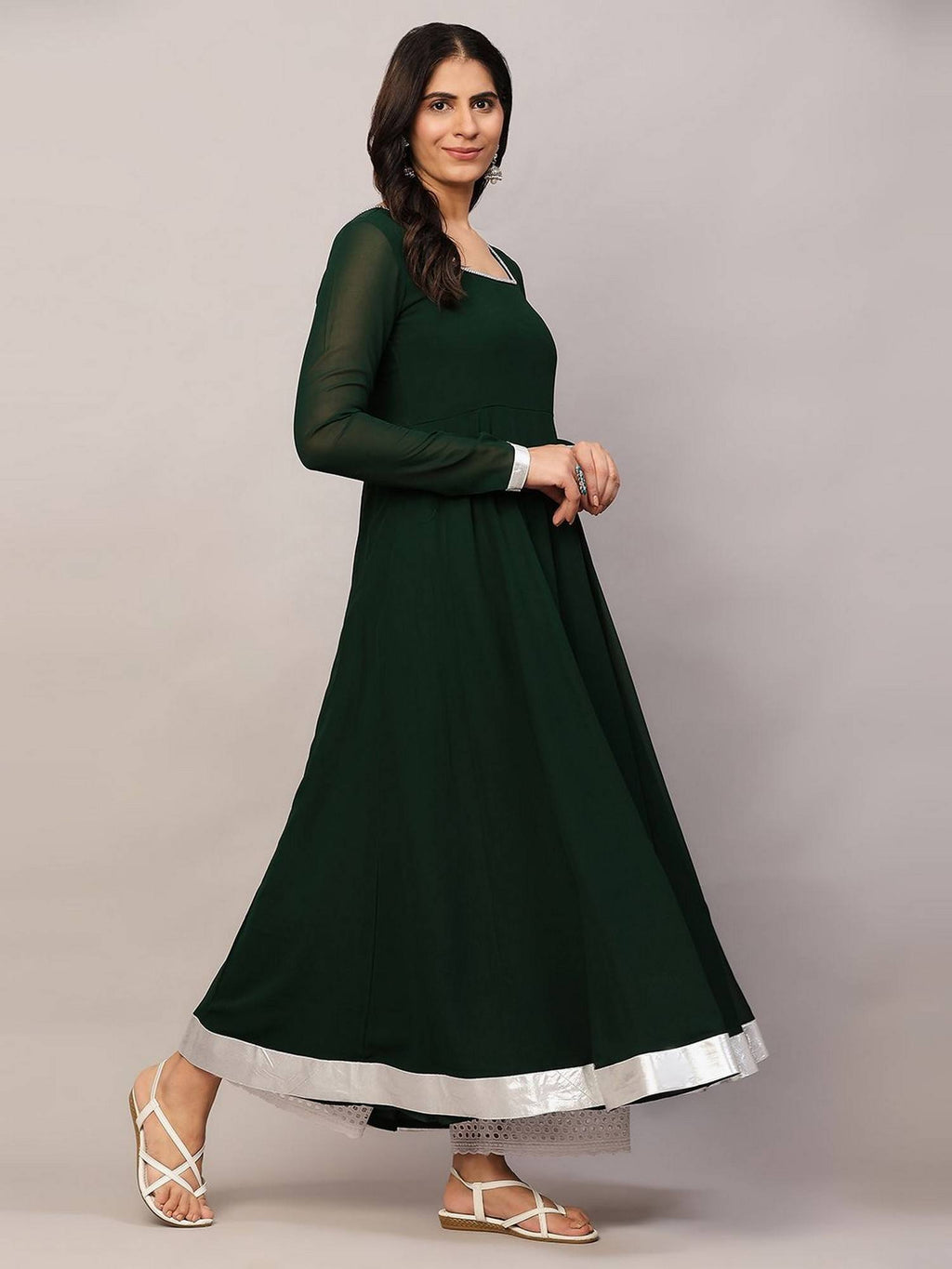 Women Off-White Georgette Hand Embroidery Anarkali Kurta | FY93 - view 24