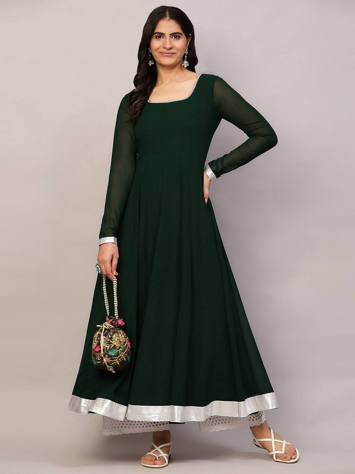 Women Off-White Georgette Hand Embroidery Anarkali Kurta | KDG - view 25