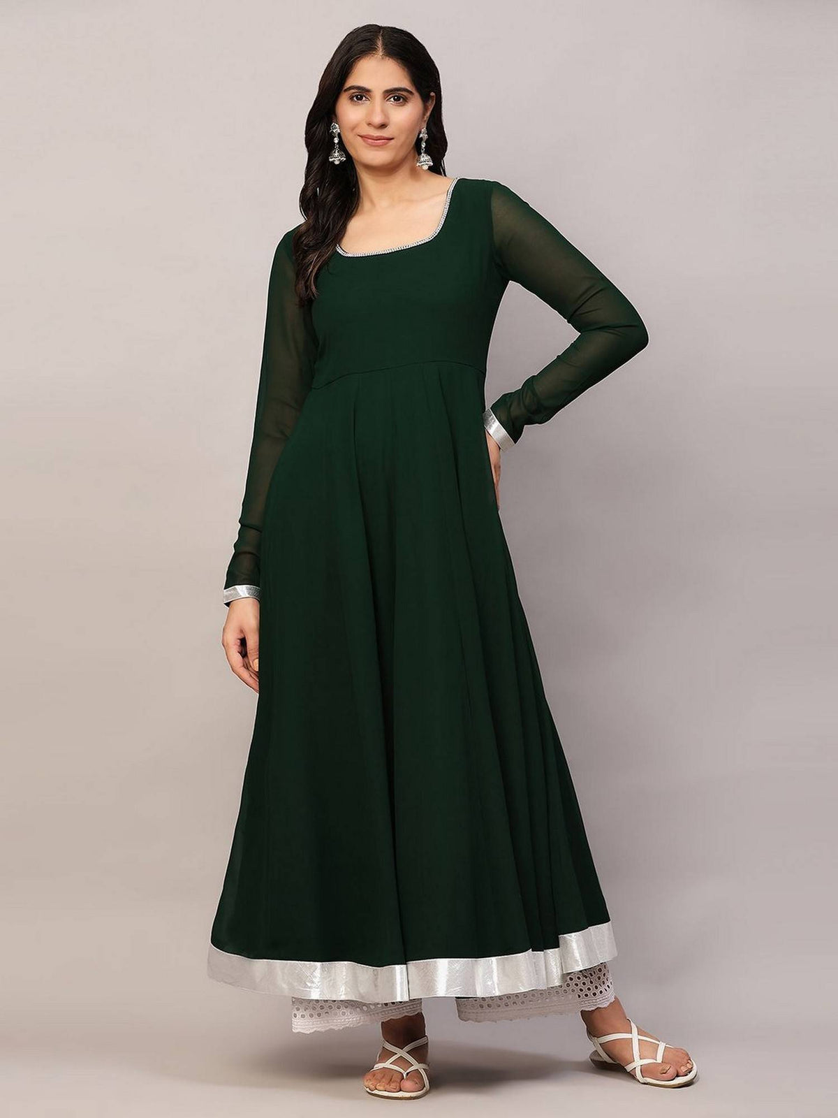Women Off-White Georgette Hand Embroidery Anarkali Kurta | KDG - view 26