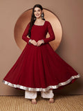 Women Off-White Georgette Hand Embroidery Anarkali Kurta | FY93 - view 7