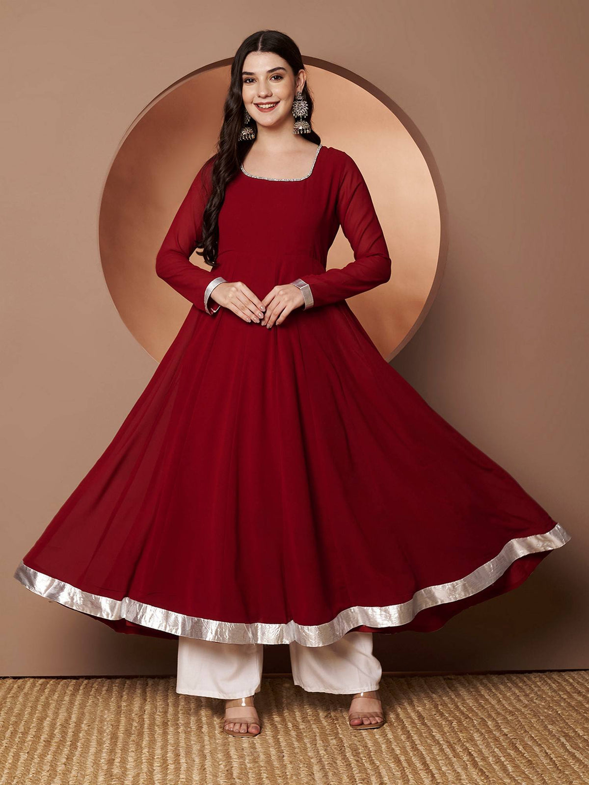 Women Off-White Georgette Hand Embroidery Anarkali Kurta | FY93 - view 7