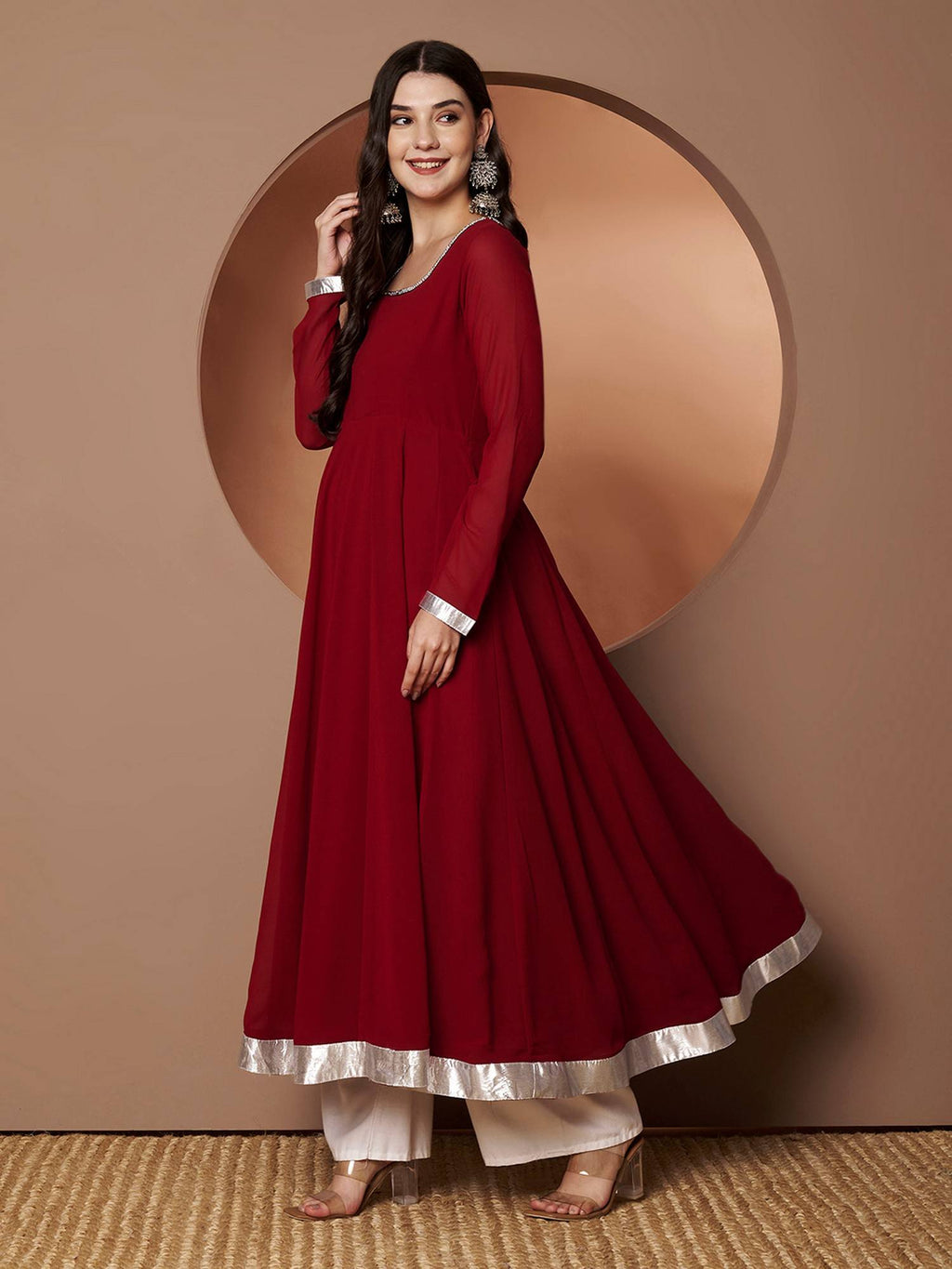 Women Off-White Georgette Hand Embroidery Anarkali Kurta | FY93 - view 8