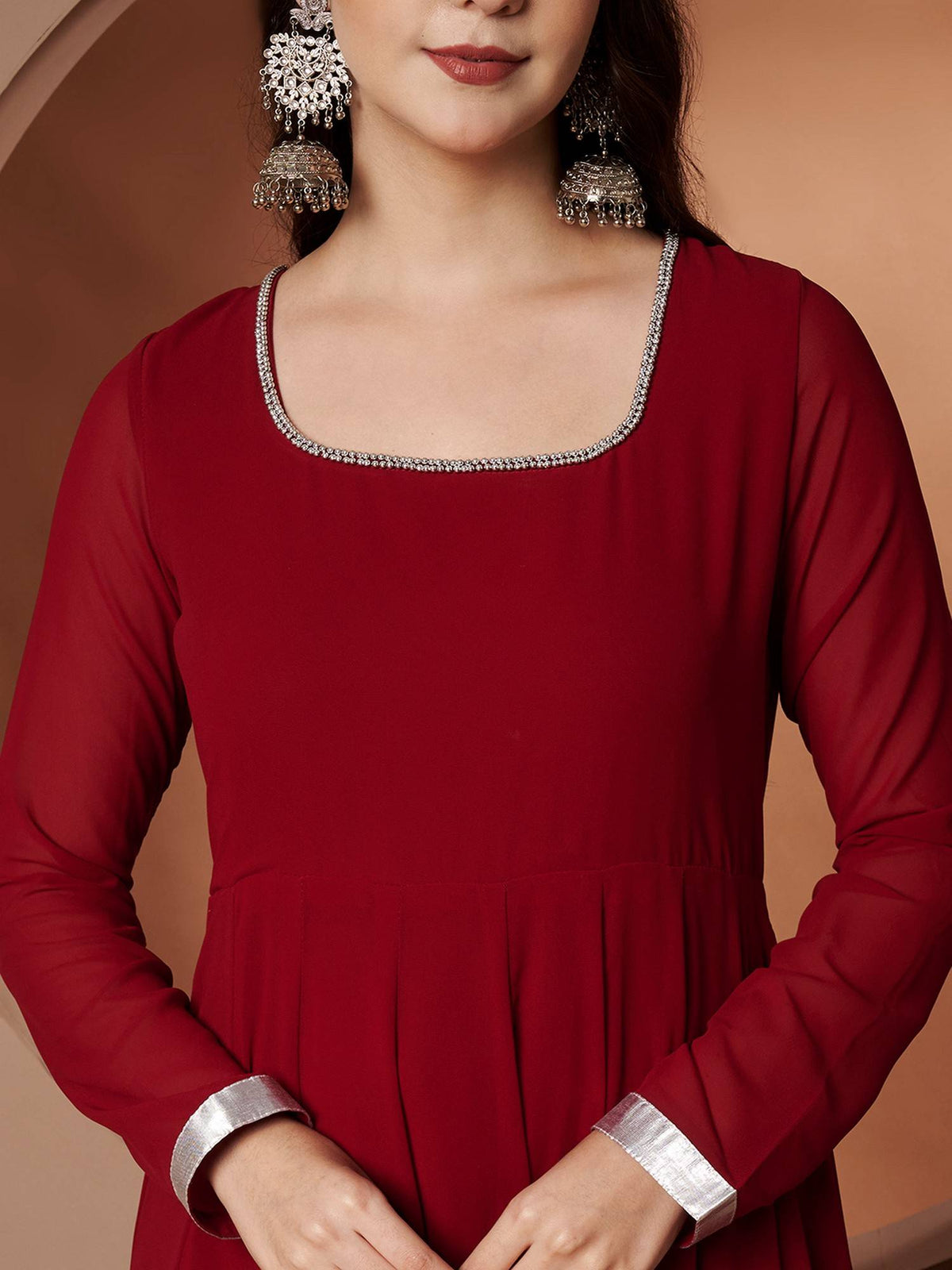 Women Off-White Georgette Hand Embroidery Anarkali Kurta | KDG - view 10