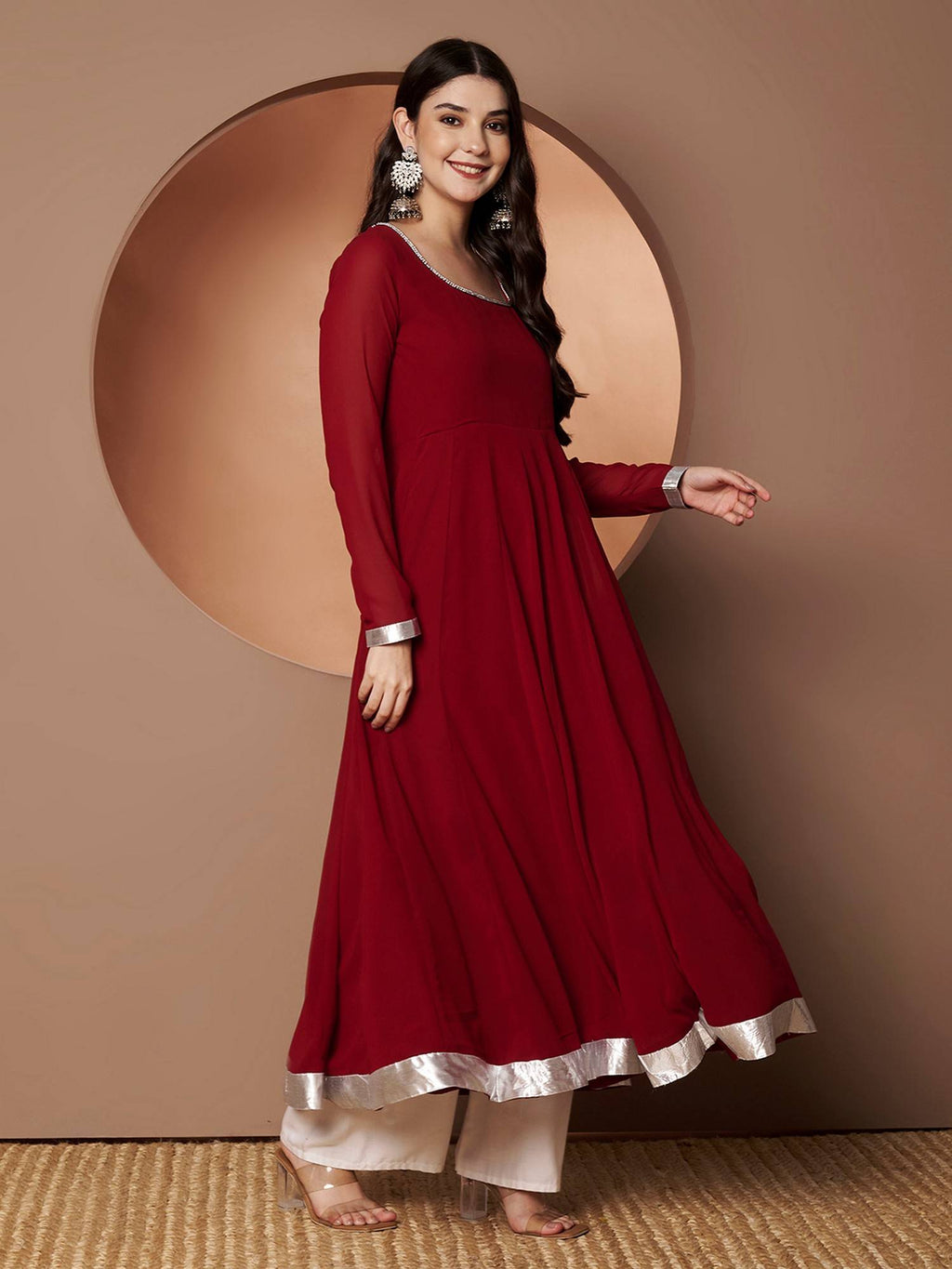 Women Off-White Georgette Hand Embroidery Anarkali Kurta | U3S - view 18