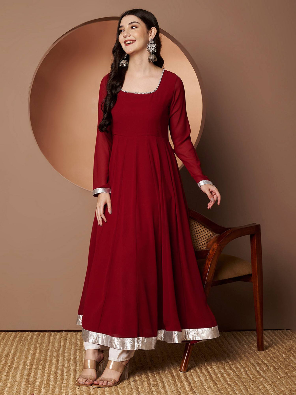 Women Off-White Georgette Hand Embroidery Anarkali Kurta | U3S - view 19