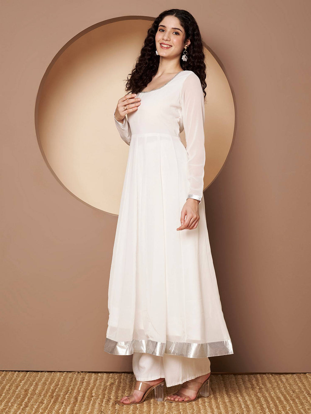 Women Off-White Georgette Hand Embroidery Anarkali Kurta | U3S - view 2