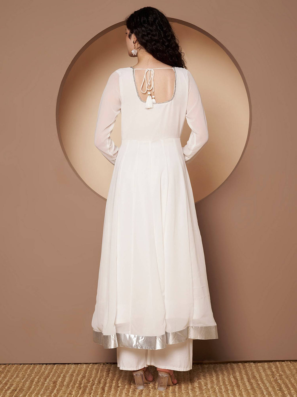 Women Off-White Georgette Hand Embroidery Anarkali Kurta | FY93 - view 3