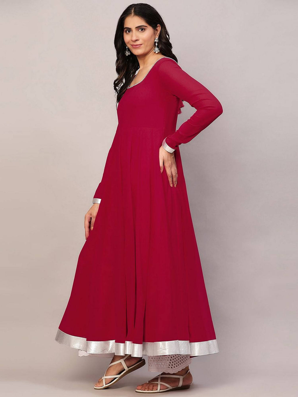 Women Off-White Georgette Hand Embroidery Anarkali Kurta | KDG - view 14