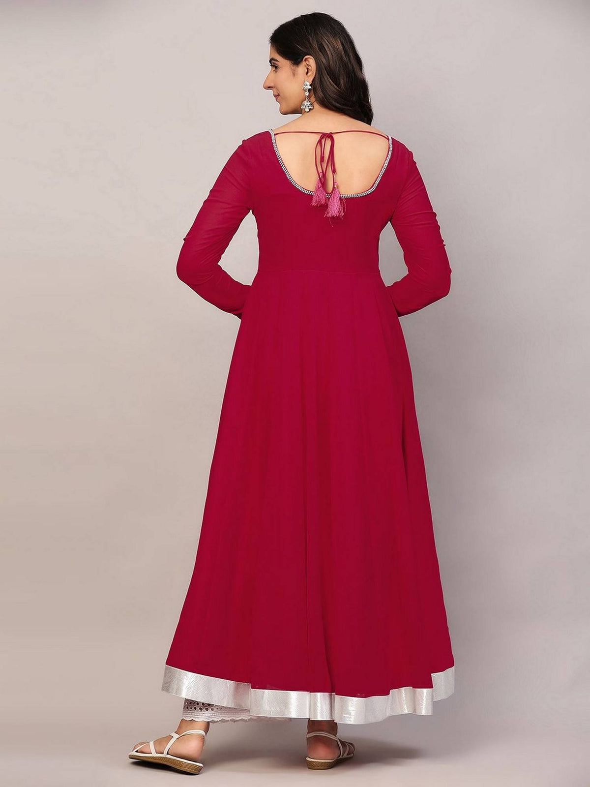 Women Off-White Georgette Hand Embroidery Anarkali Kurta | KDG - view 15