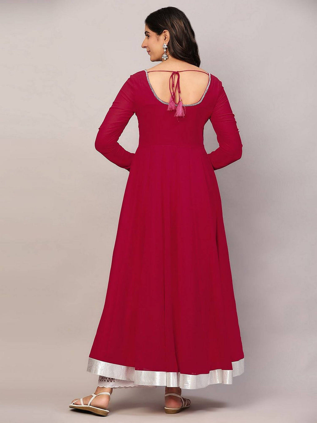 Women Off-White Georgette Hand Embroidery Anarkali Kurta | U3S - view 9