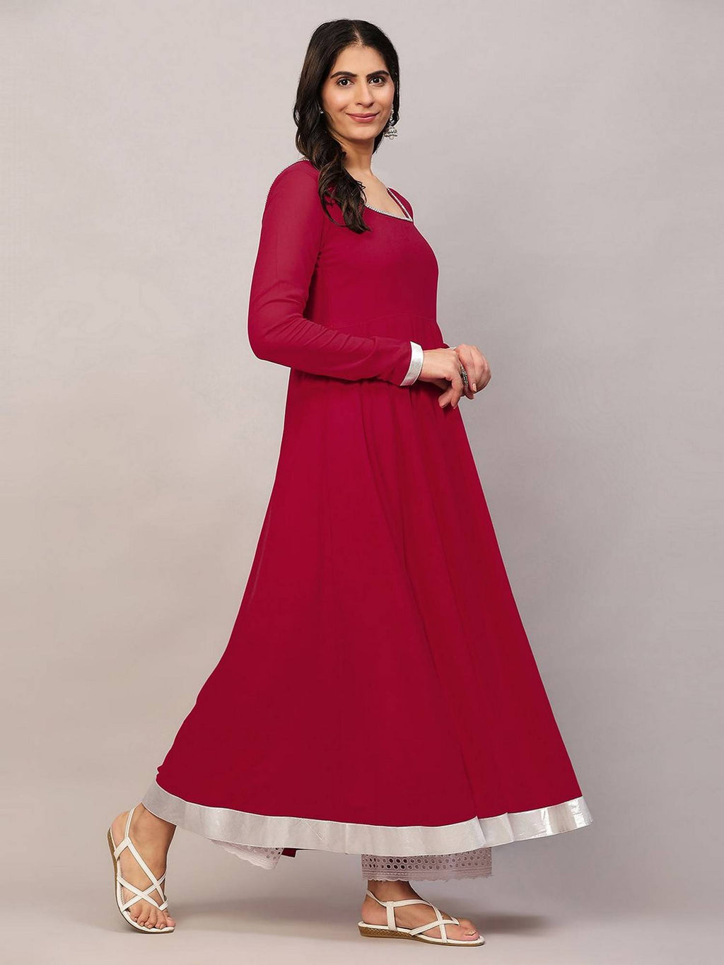 Women Off-White Georgette Hand Embroidery Anarkali Kurta | U3S - view 11