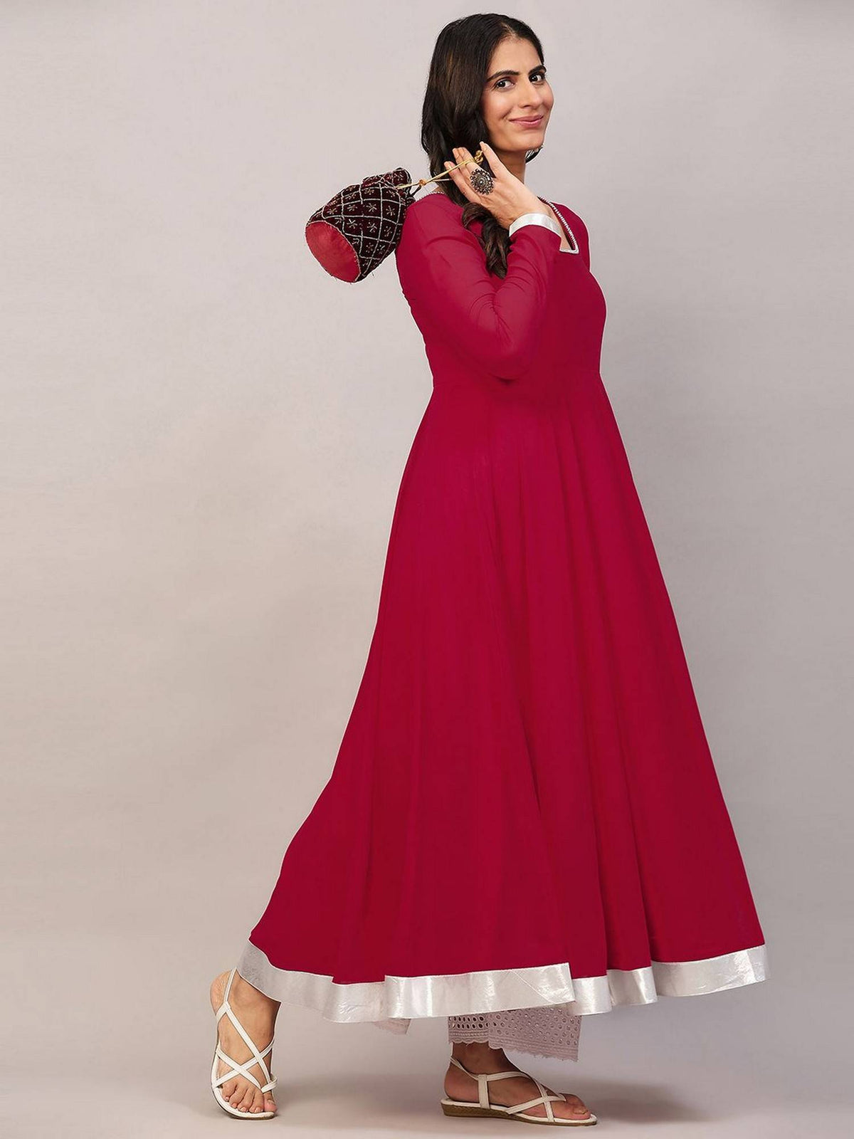 Women Off-White Georgette Hand Embroidery Anarkali Kurta | KDG - view 18