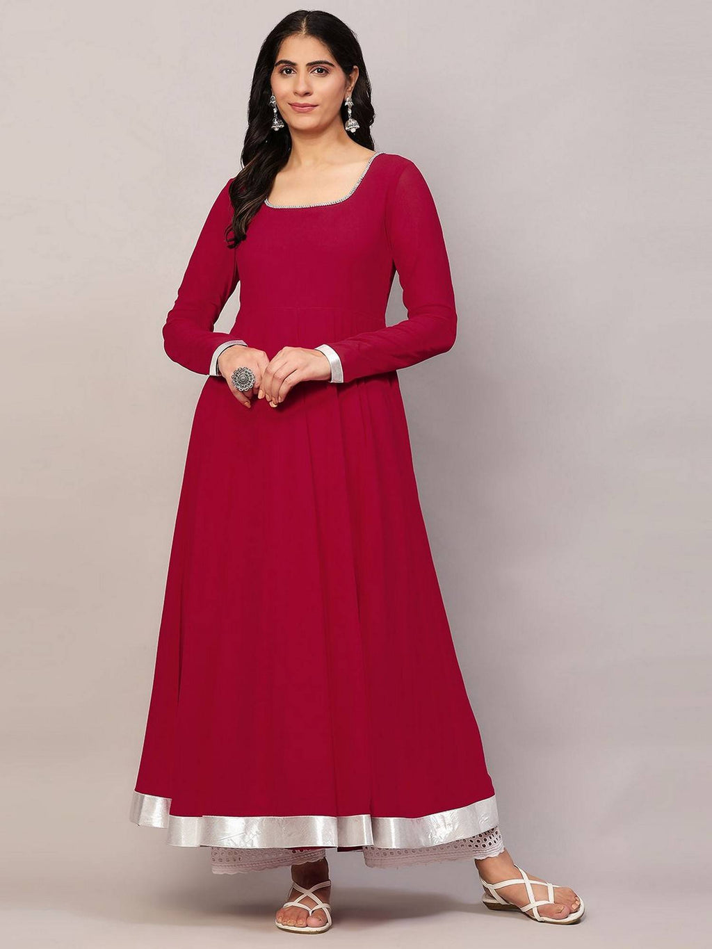 Women Off-White Georgette Hand Embroidery Anarkali Kurta | U3S - view 13