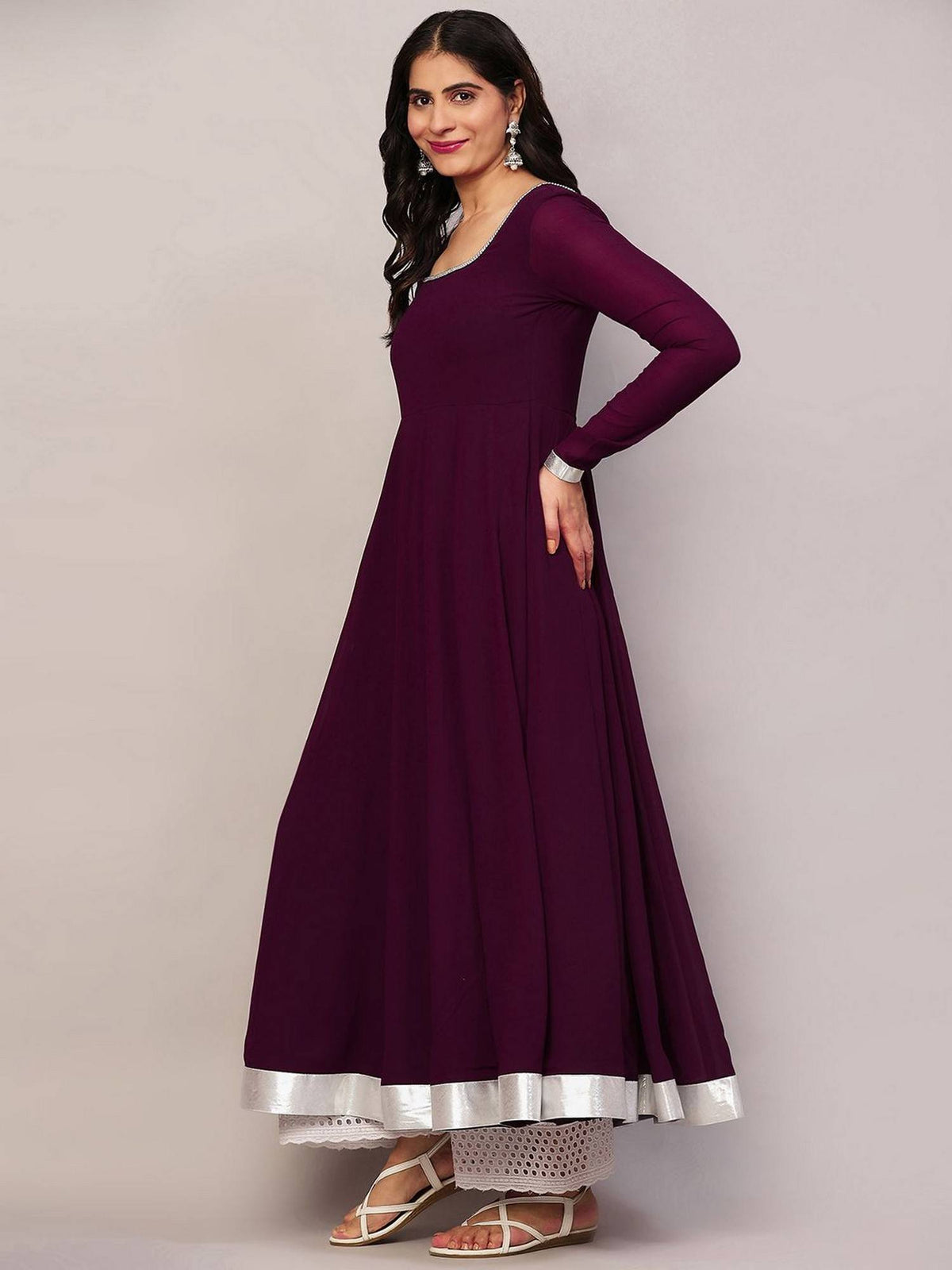 Women Off-White Georgette Hand Embroidery Anarkali Kurta | KDG - view 34