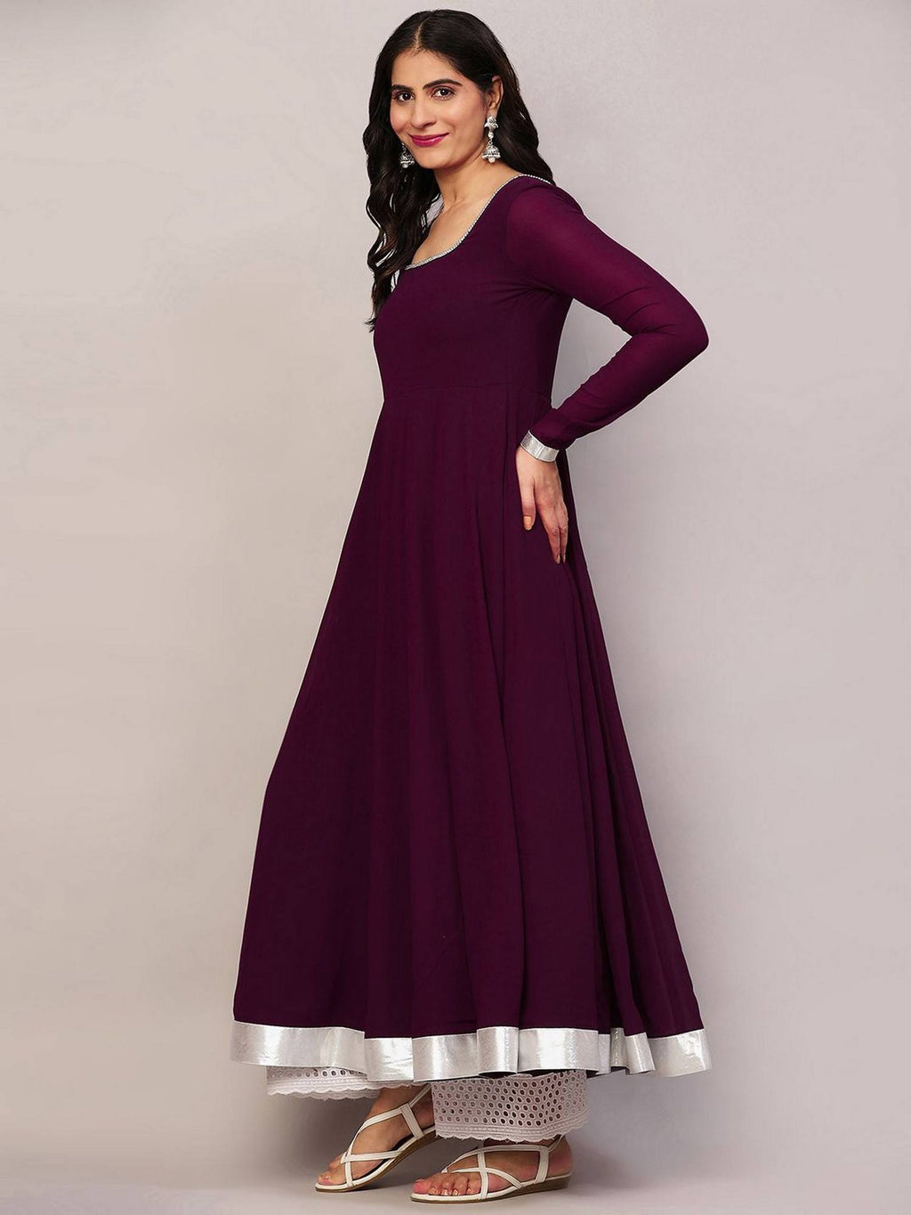 Women Off-White Georgette Hand Embroidery Anarkali Kurta | U3S - view 46