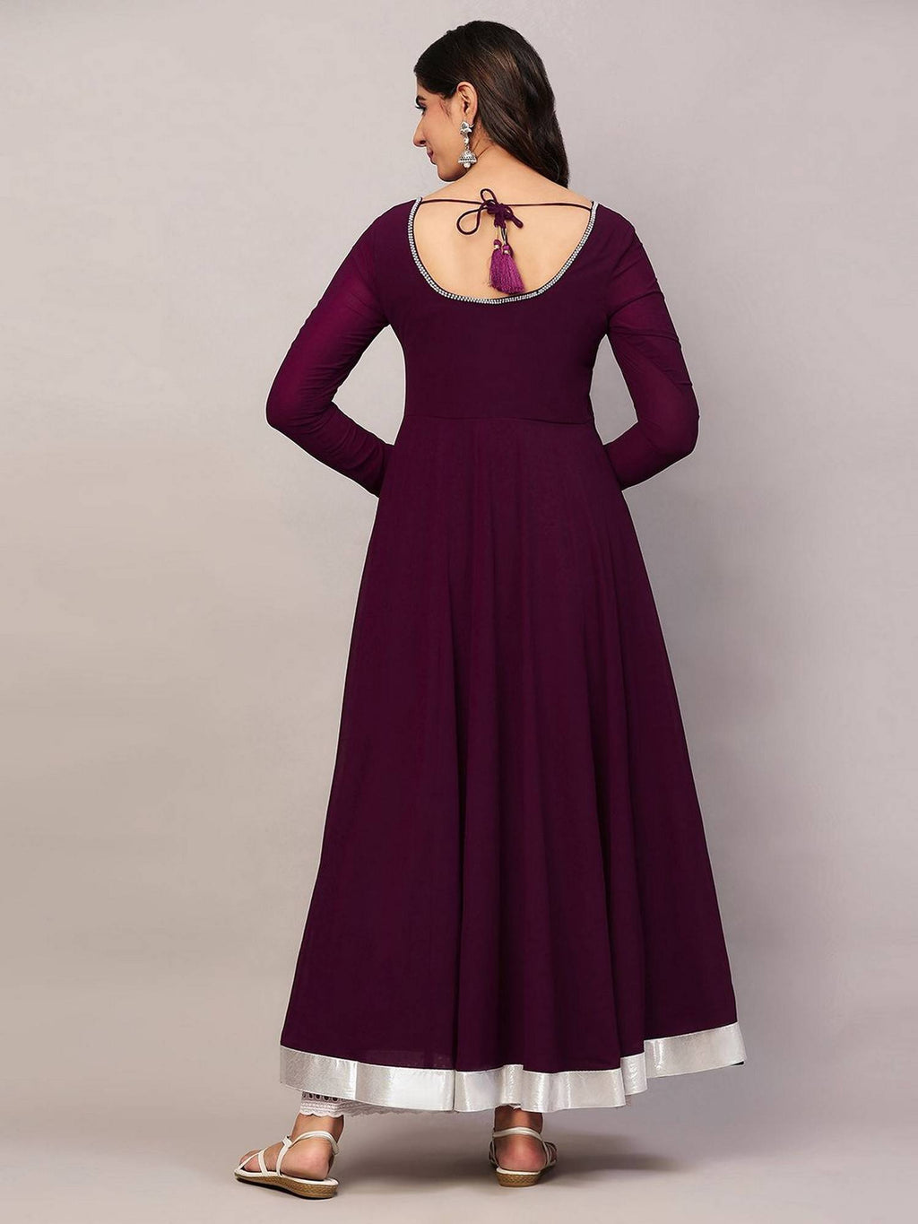 Women Off-White Georgette Hand Embroidery Anarkali Kurta | FY93 - view 35