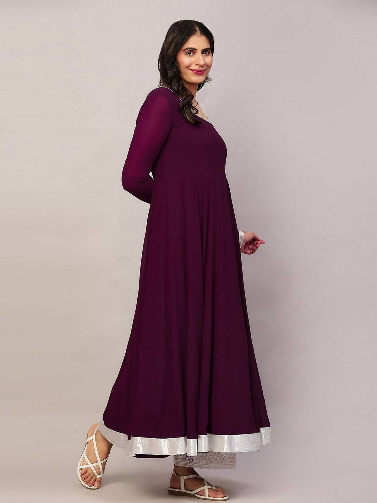 Women Off-White Georgette Hand Embroidery Anarkali Kurta | FY93 - view 37