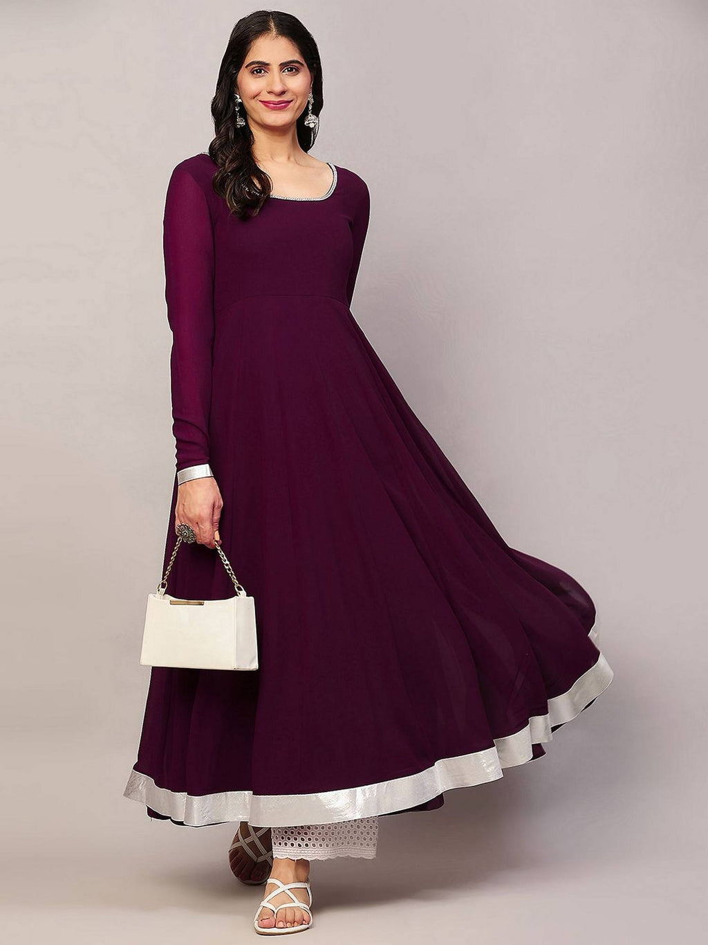 Women Off-White Georgette Hand Embroidery Anarkali Kurta | FY93 - view 38