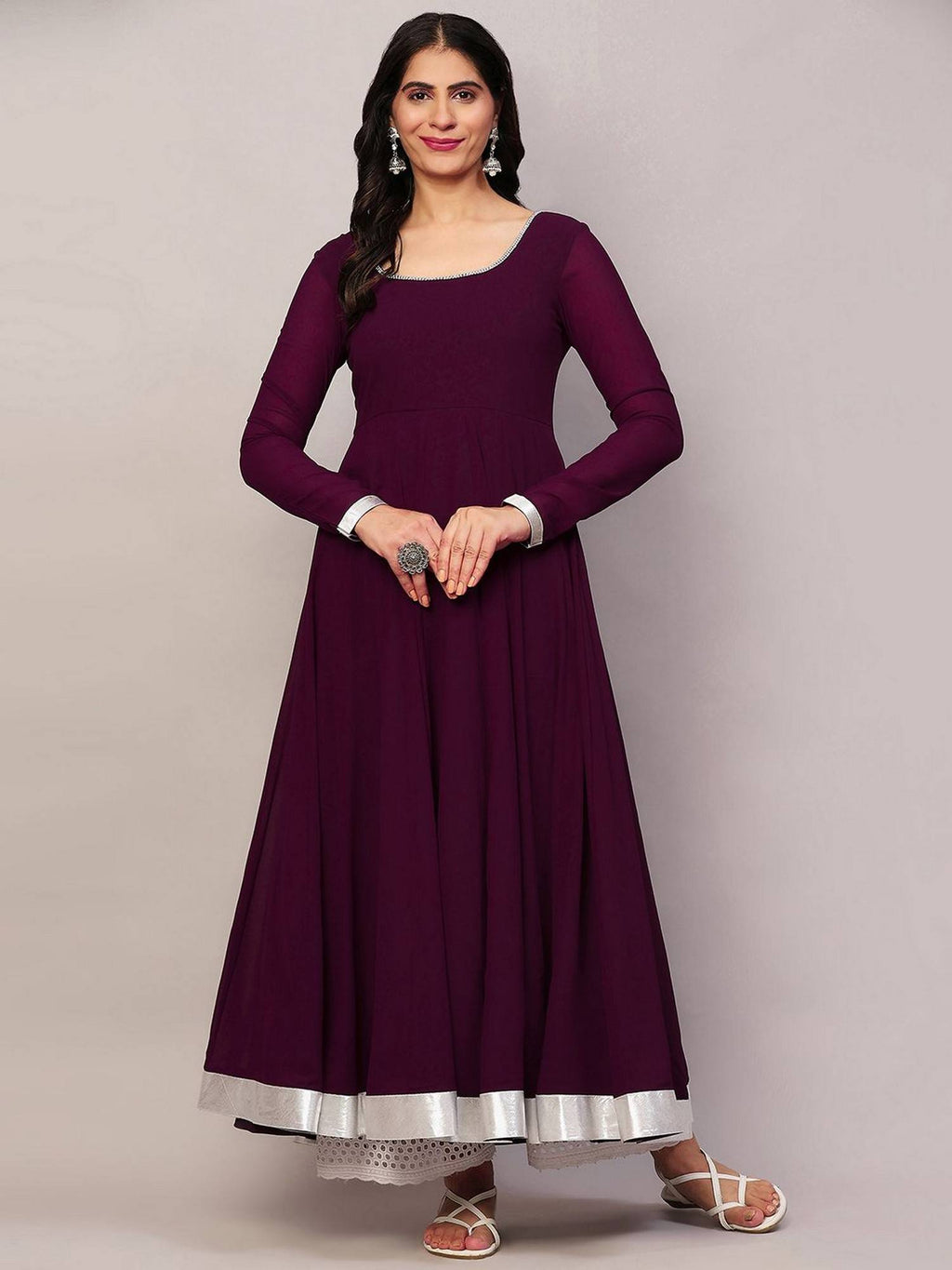 Women Off-White Georgette Hand Embroidery Anarkali Kurta | FY93 - view 39