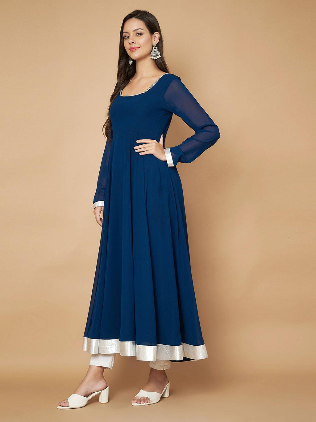 Women Off-White Georgette Hand Embroidery Anarkali Kurta | U3S - view 40