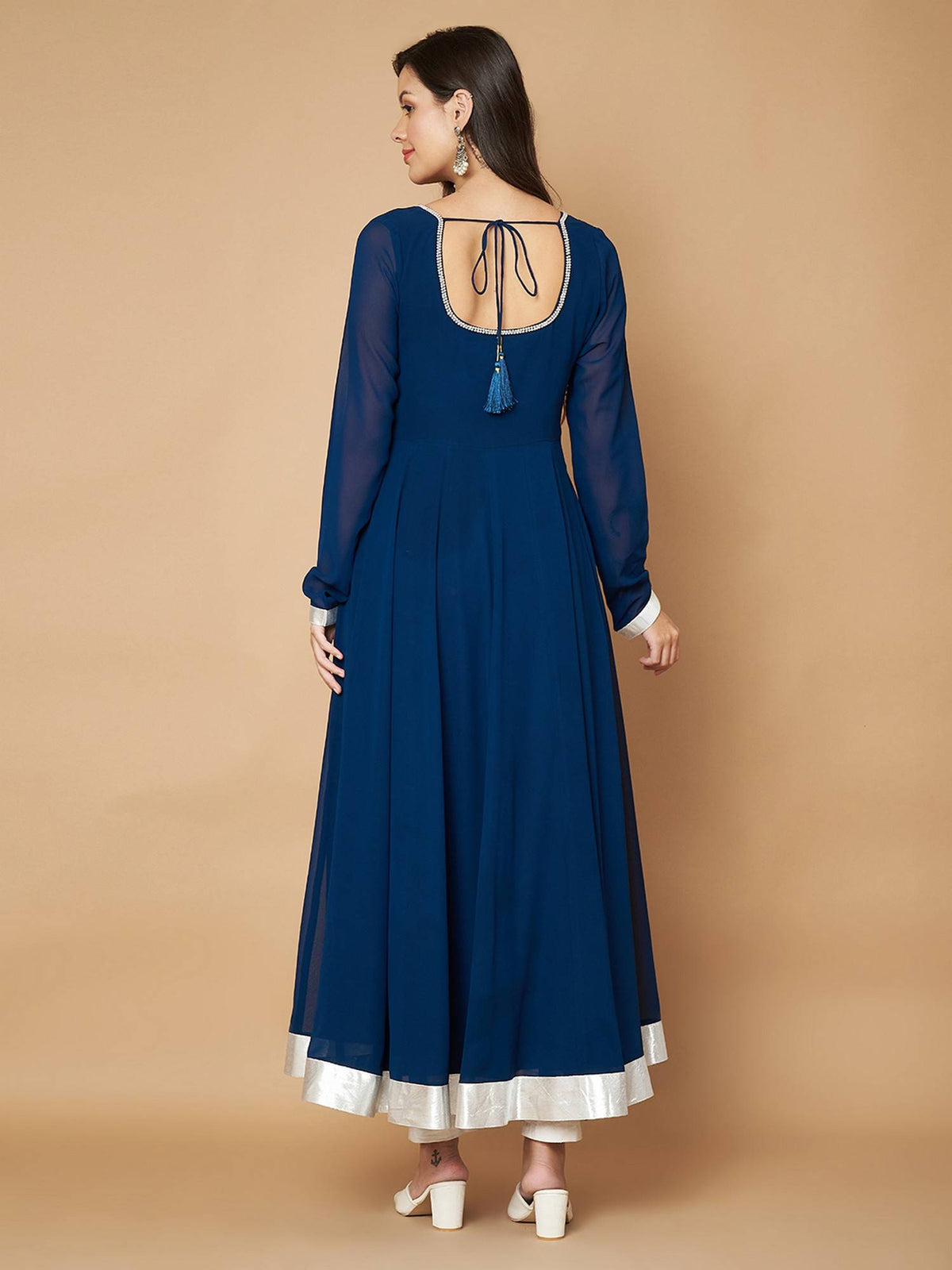 Women Off-White Georgette Hand Embroidery Anarkali Kurta | FY93 - view 48