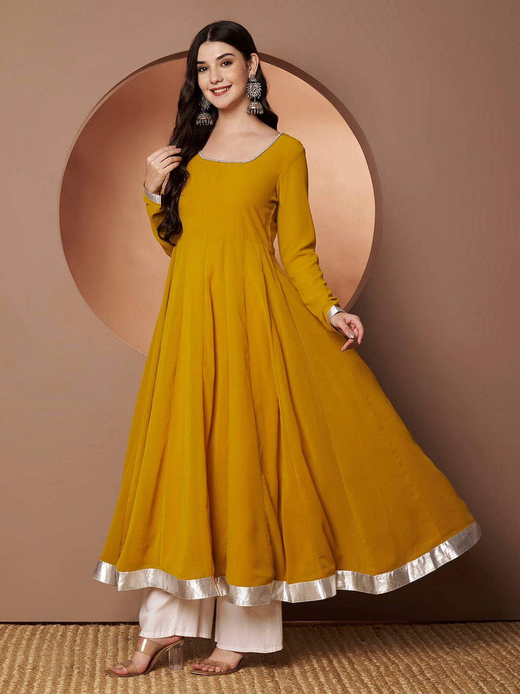 Women Off-White Georgette Hand Embroidery Anarkali Kurta | U3S - view 34