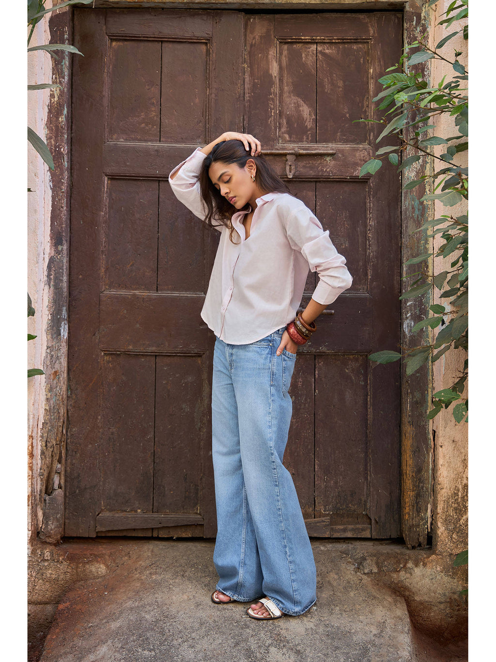 Baby Pink Solid Relaxed Fit Linen Shirt | S67 - view 2