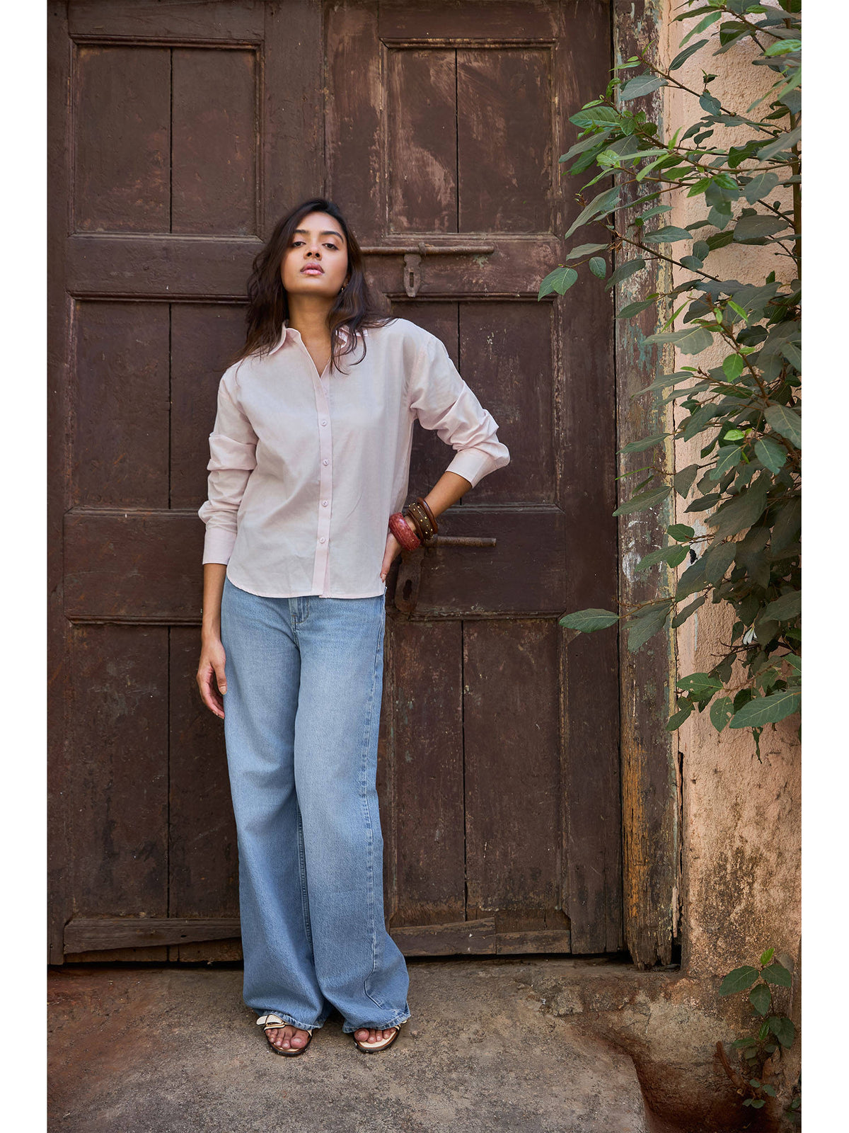 Baby Pink Solid Relaxed Fit Linen Shirt | S67 - view 3