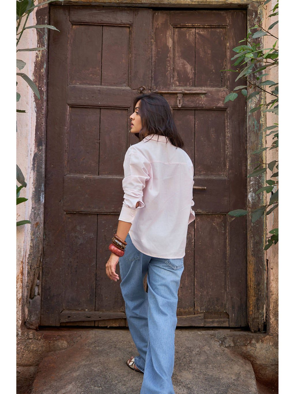 Baby Pink Solid Relaxed Fit Linen Shirt | S67 - view 4