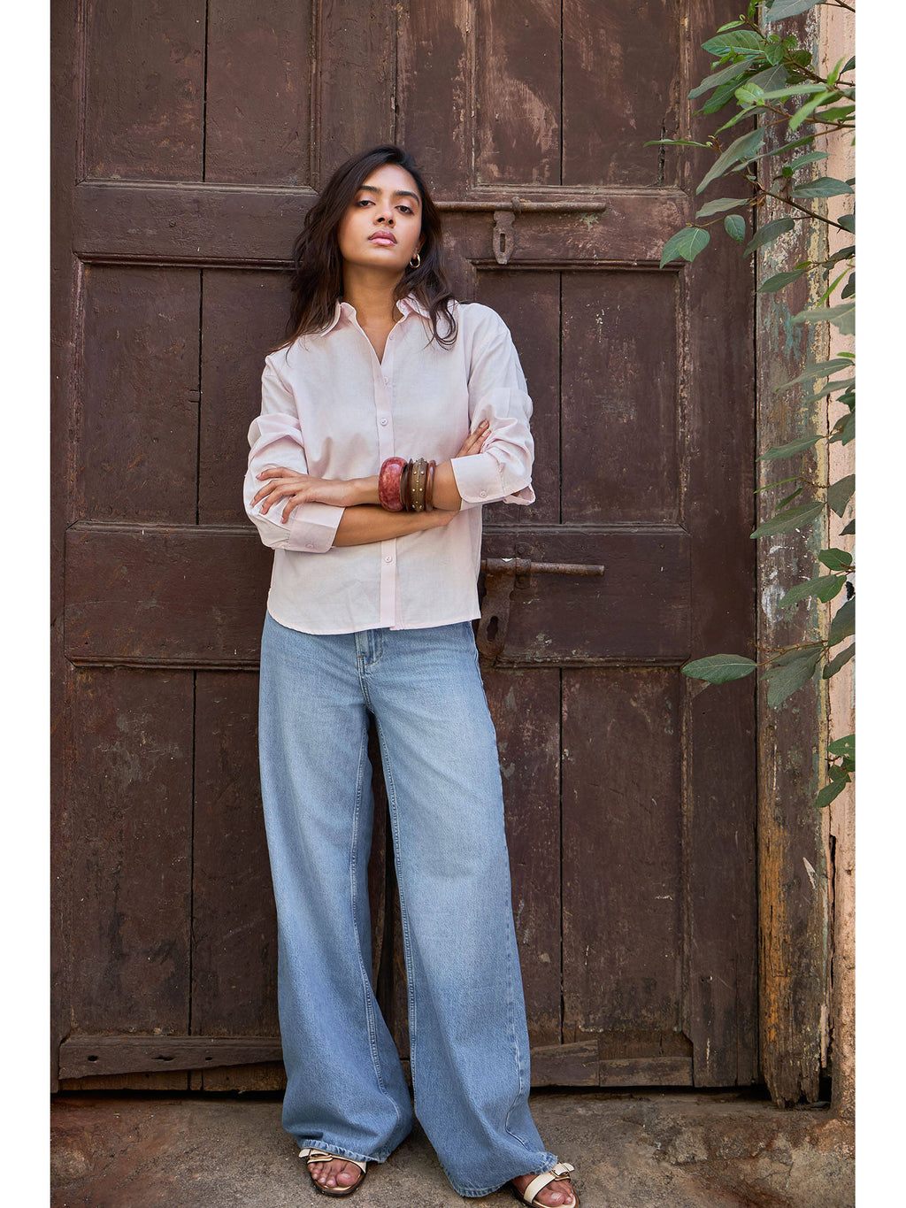 Baby Pink Solid Relaxed Fit Linen Shirt | S67 - view 5